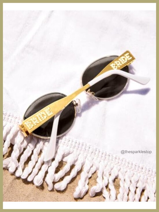 Gold Metal Bride Sunglasses with Pearl Logo - Bachelorette Party Accessory main image 6